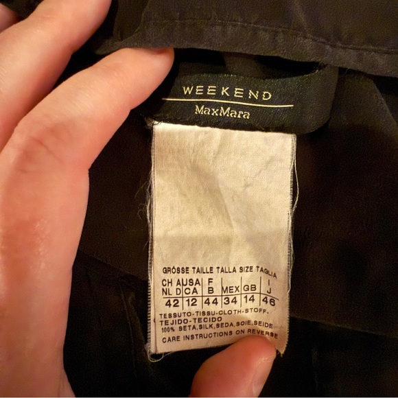 Weekend MaxMara 100% Silk Black Short Sleeve Ruffle Front Shift Dress Sz 12 US - Picture 7 of 13